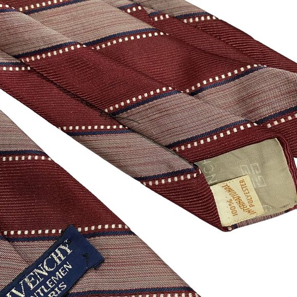 VTG Givenchy Gentlemen Paris Burgundy Stripe Men's Tie 100% Polyester - Picture 6 of 9